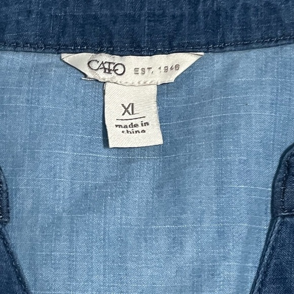 Patchwork Two-Tone Denim Smock Shirt Dress Tunic 3/4 Sleeve Flounce Hem Pockets - Picture 9 of 12